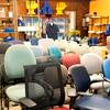 Assorted cloth and leather rolling and stationary office chairs